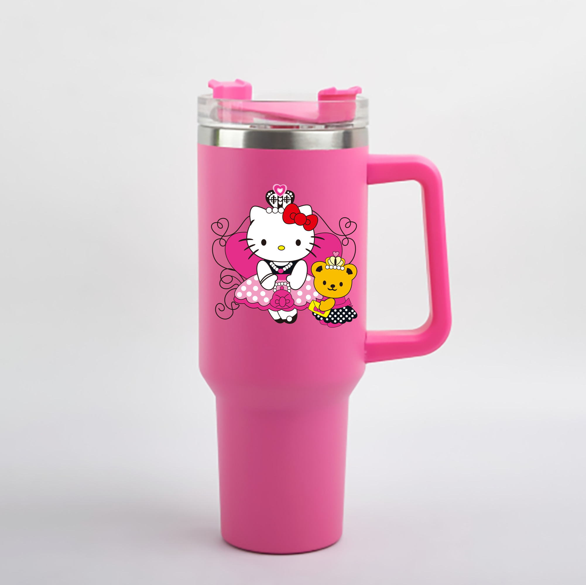 （画像用） Hello Kitty ハローキティ 1200mL車用タンブラー - クリスタルステッカー（プラスチックストロー付き）